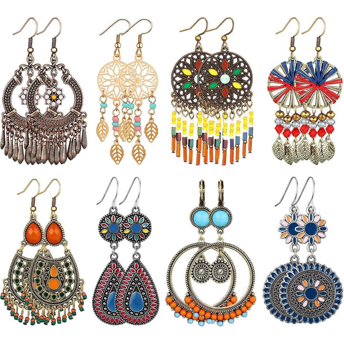 8-Pairs: Bohemian Hollow Retro Dangle Earrings