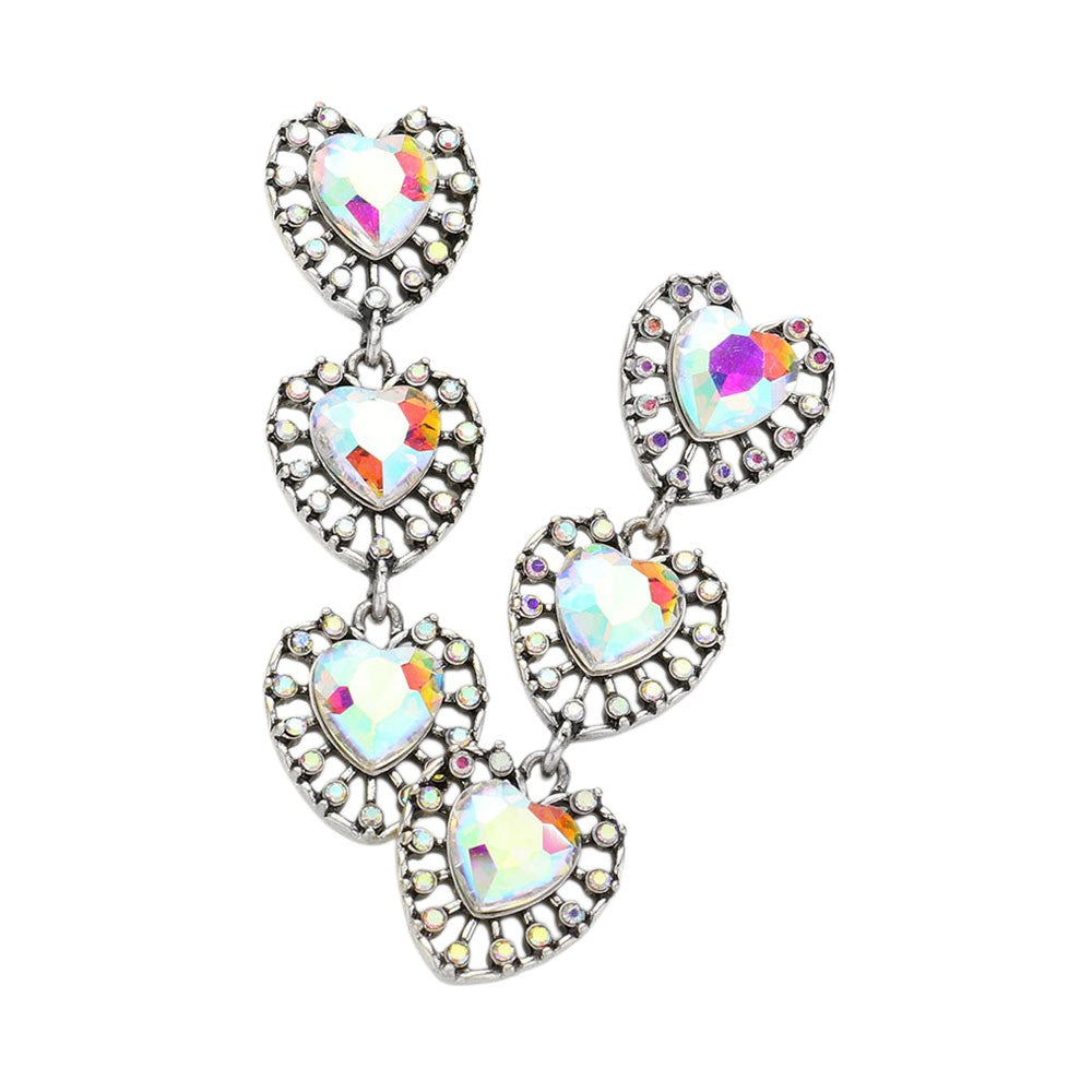 Heart Stone Cluster Link Dropdown Earrings