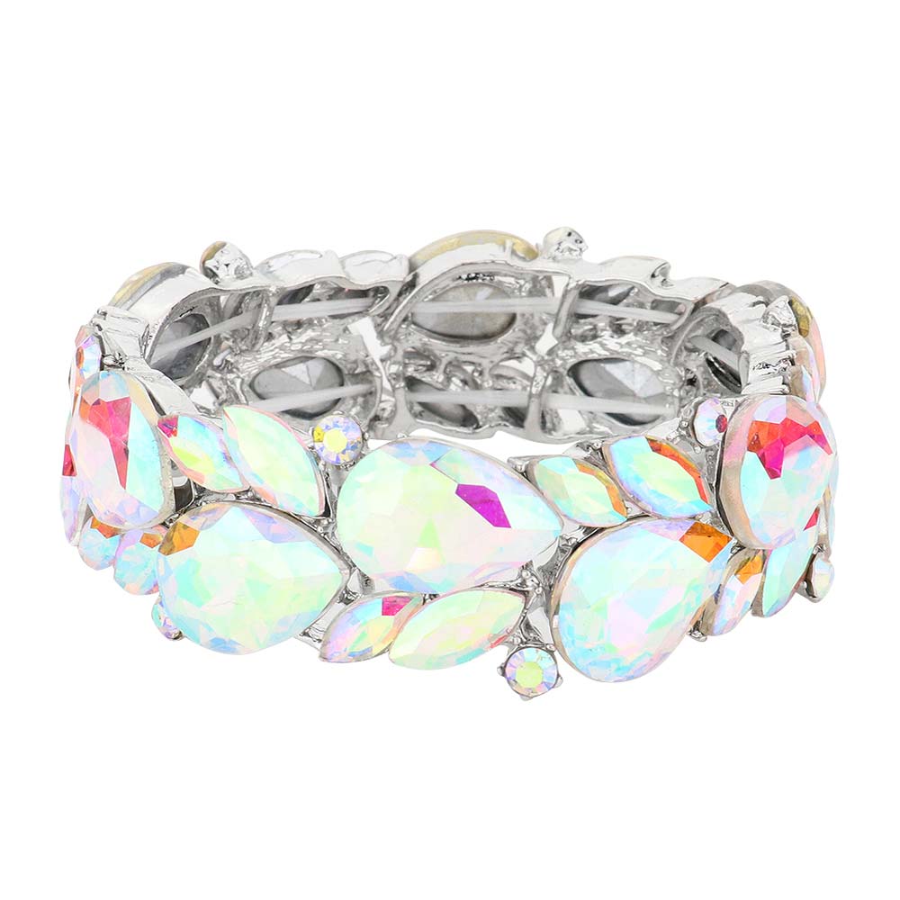 Teardrop Cluster Marquise Stone Stretch Evening Bracelet