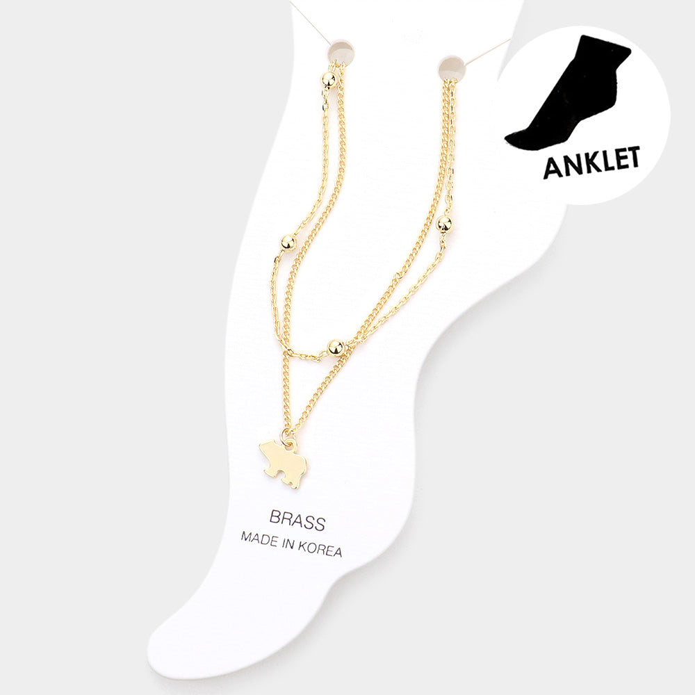 Brass Metal Polar Bear Charm Double Layered Anklet