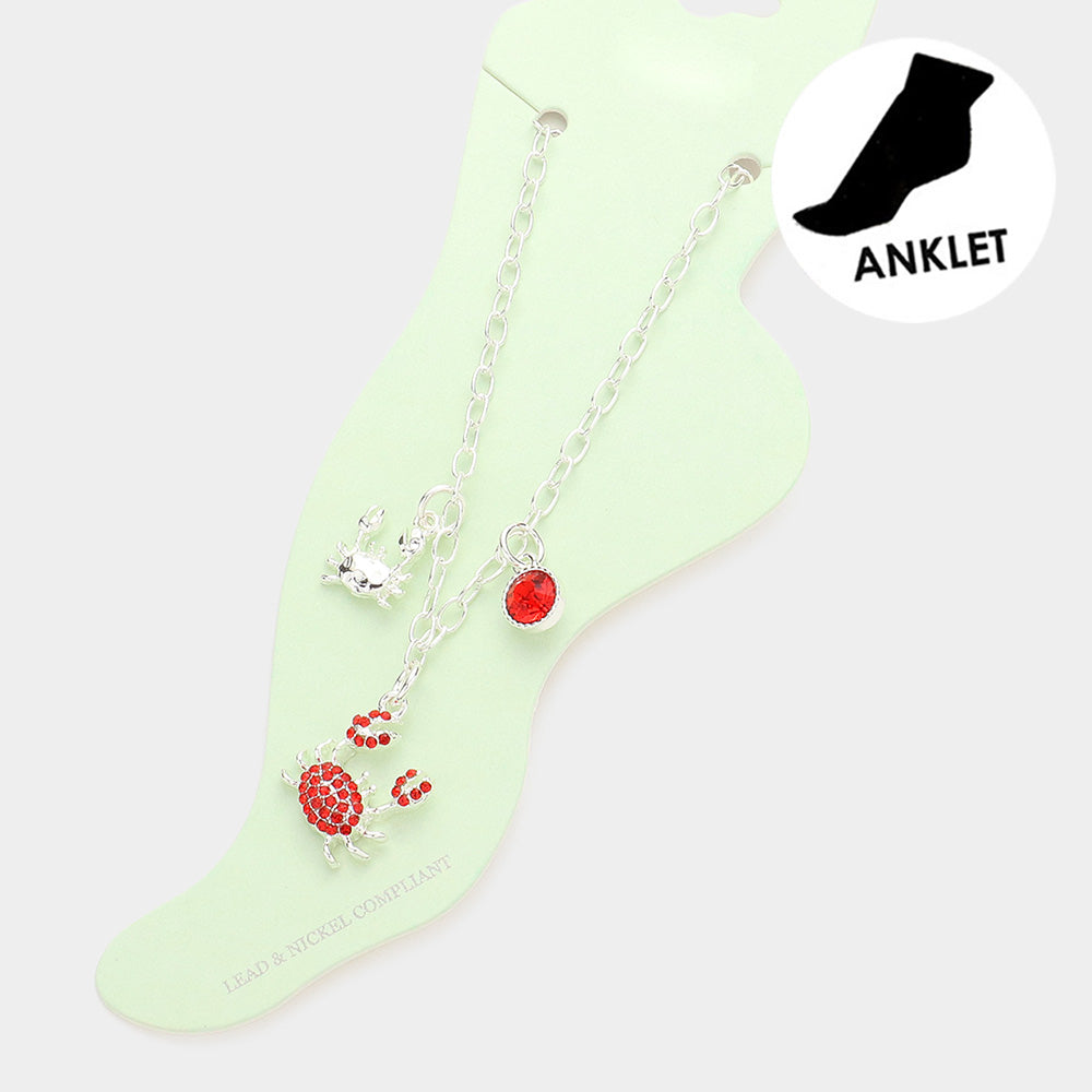 Rhinestone Embellished Crab Charm Anklet