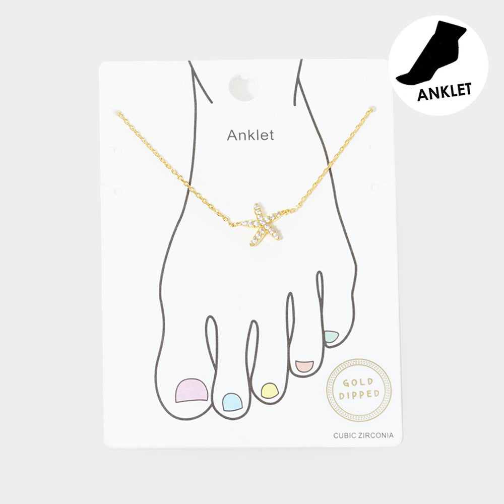 Gold Dipped CZ Starfish Charm Anklet