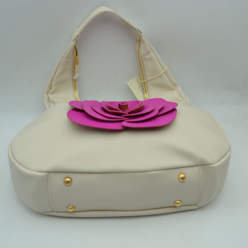 Slouchy Hobo Shoulder Bag with Dimensional Rose Applique