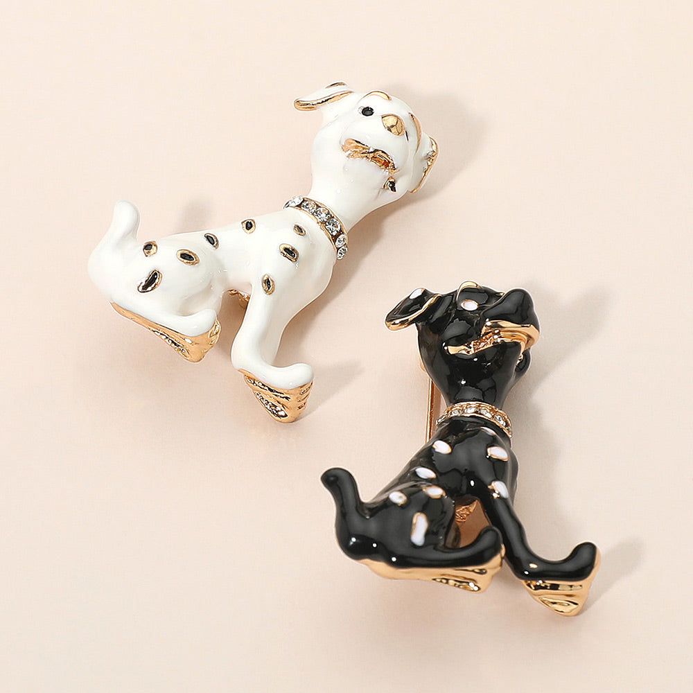 Gold Dipped Enamel Spotted Dog Pin Brooch