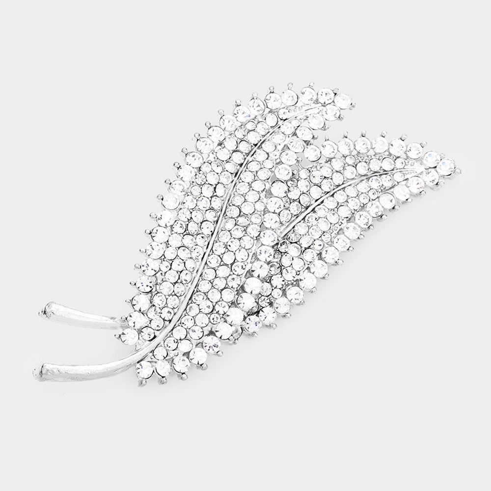 Rhinestone Pave Double Leaf brooch