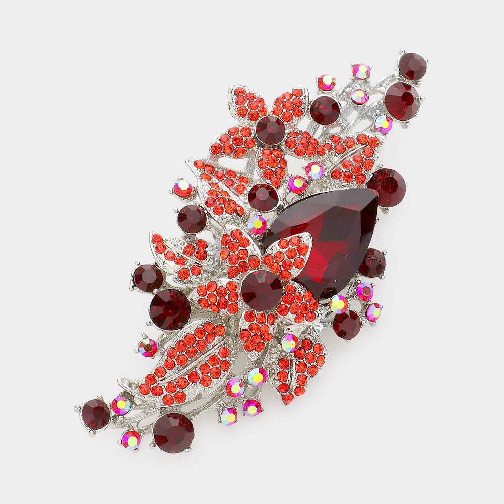 Flower Leaf Bouquet Crystal Rhinestone Brooch Pendant