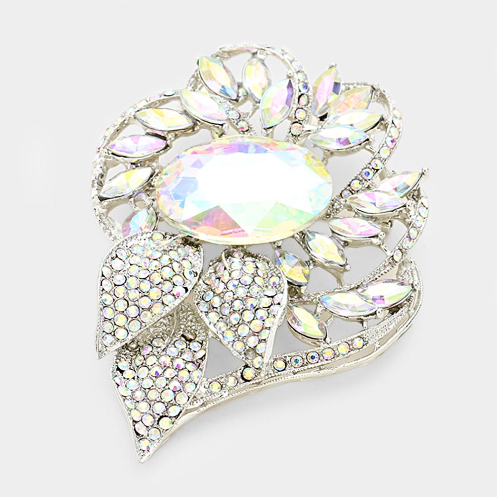 Glass Crystal Flower Stone Brooch / Pendant