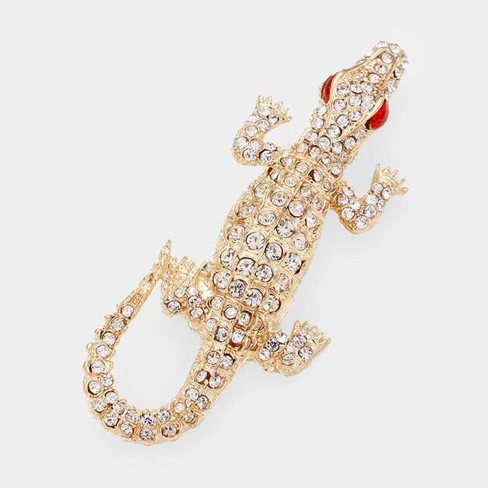 Crystal Rhinestone Pave Crocodile/Alligator Pin Brooch
