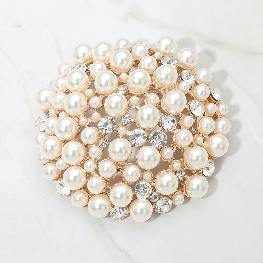 Pearl Crystal Cluster Pin Brooch