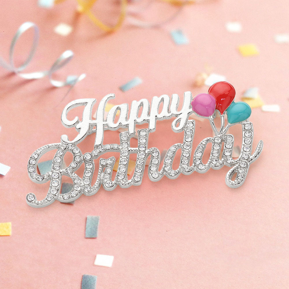 Stone Paved Happy Birthday Message Pin Brooch