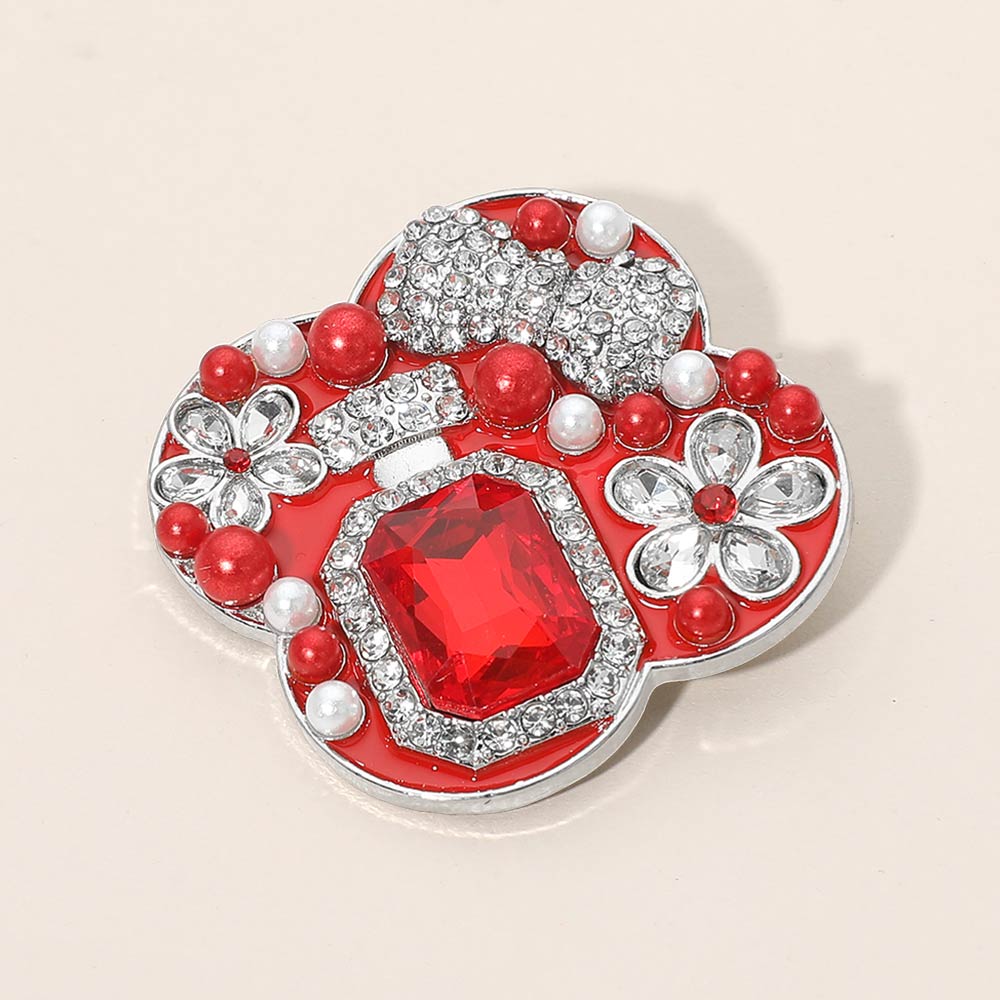 Floral Pearl Bow Embellished Pin Brooch