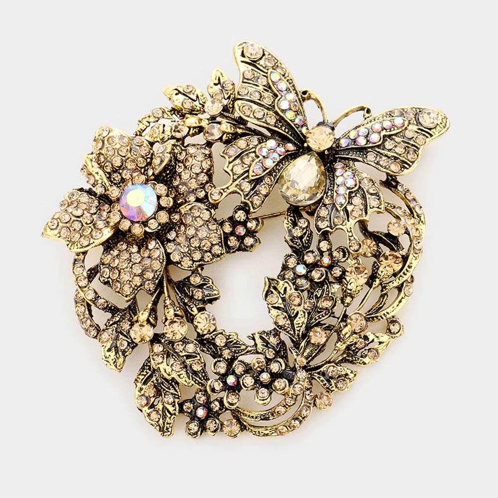Rhinestone Butterfly Flower Leaf Pin Brooch / Pendant