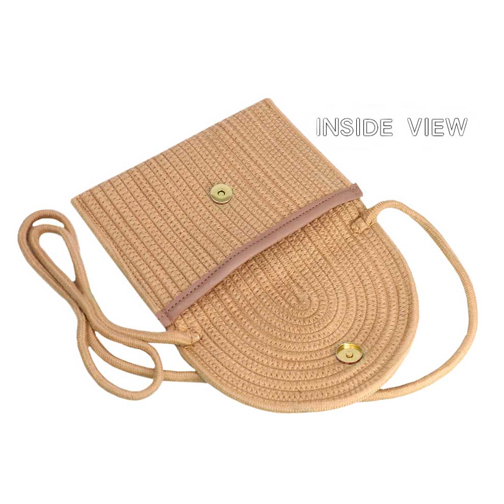 Solid Color With Pearl Button Straw Micro Crossbody Bag