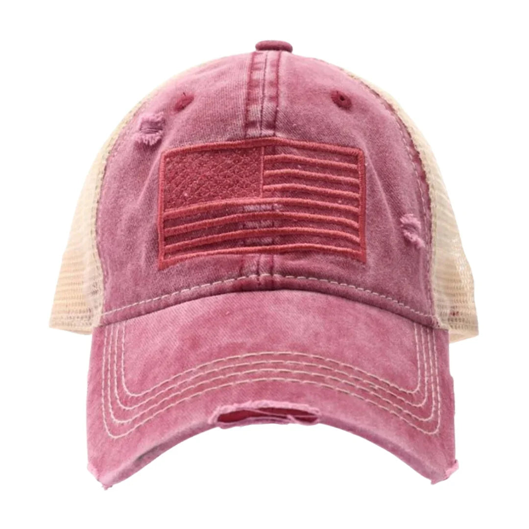 C.C Women's U.S.A Embroidery American Flag Ponytail Cap 4th of July