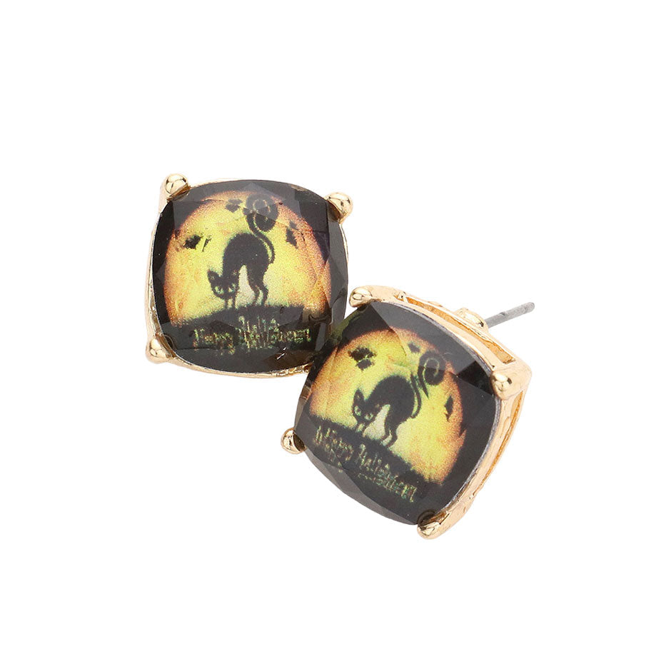 Cat Cushion Square Stud Earrings