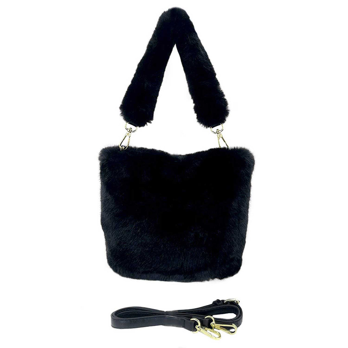 Fashionable Solid Faux Fur Tote Crossbody Bag