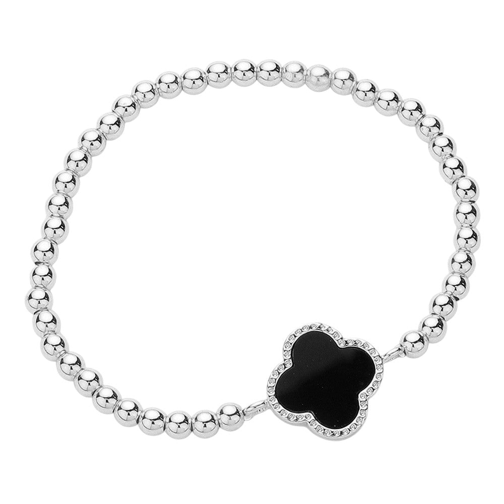 Quatrefoil Pointed Stainless Steel Ball Beaded Stretch Bracelet