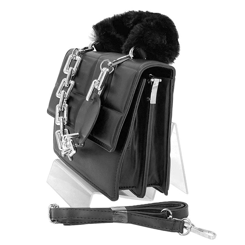 Solid Faux Fur Handle Tote Crossbody Bag