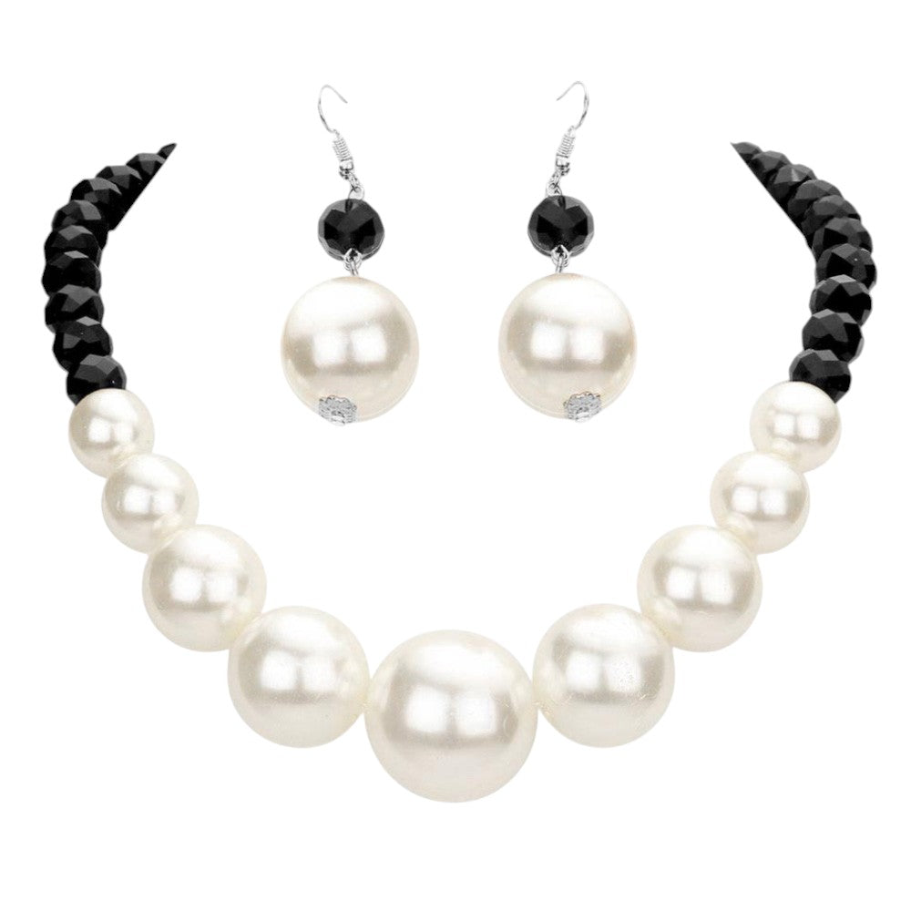 Faceted Beaded Chunky Pearl Necklace