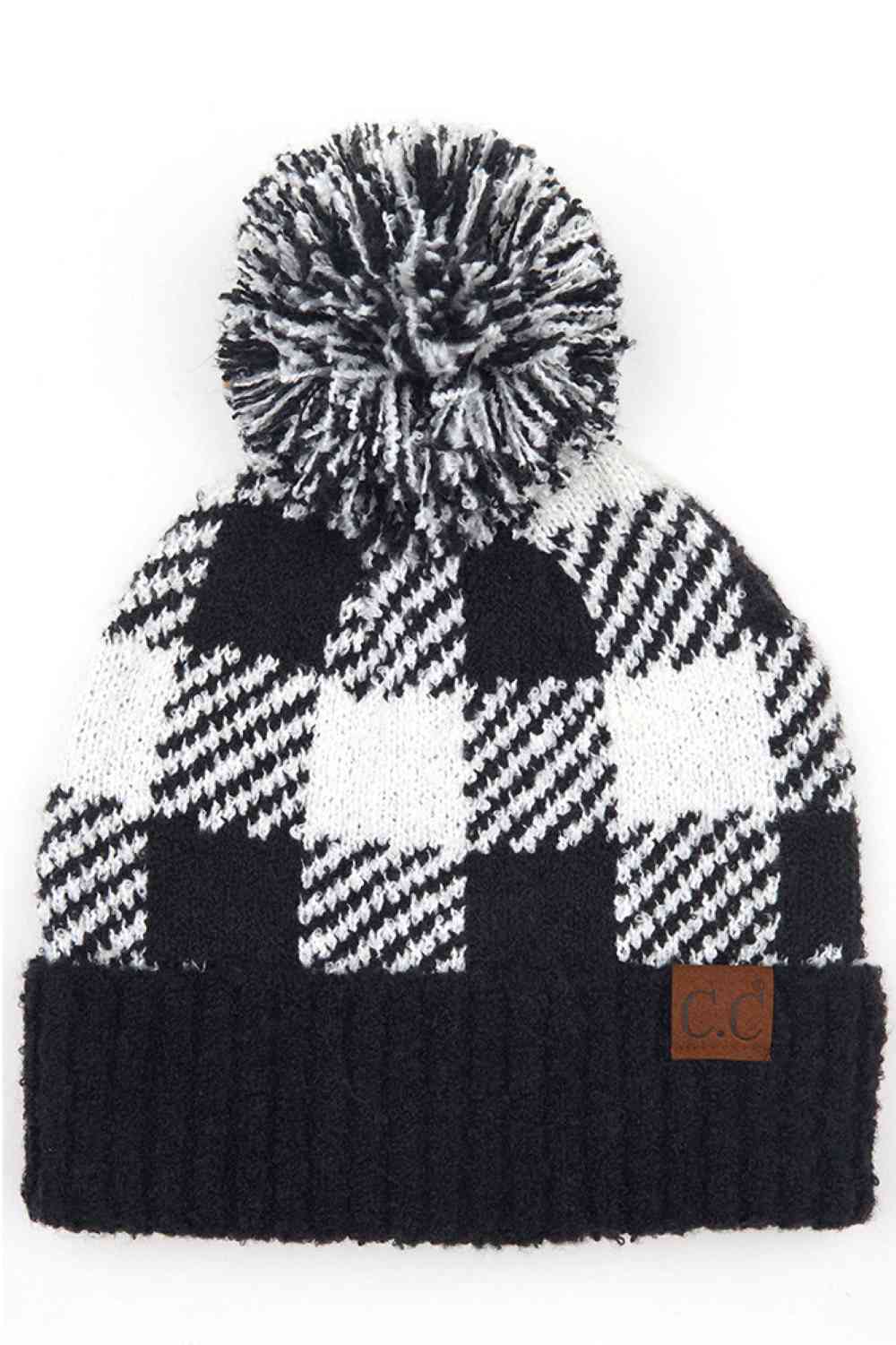 Gorro de jacquard Buffalo Check de C.C con pompón