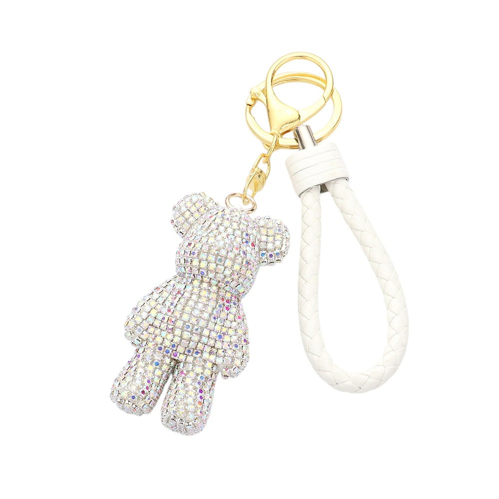 Bling Bear Figure Faux Leather Strap Bag Charm