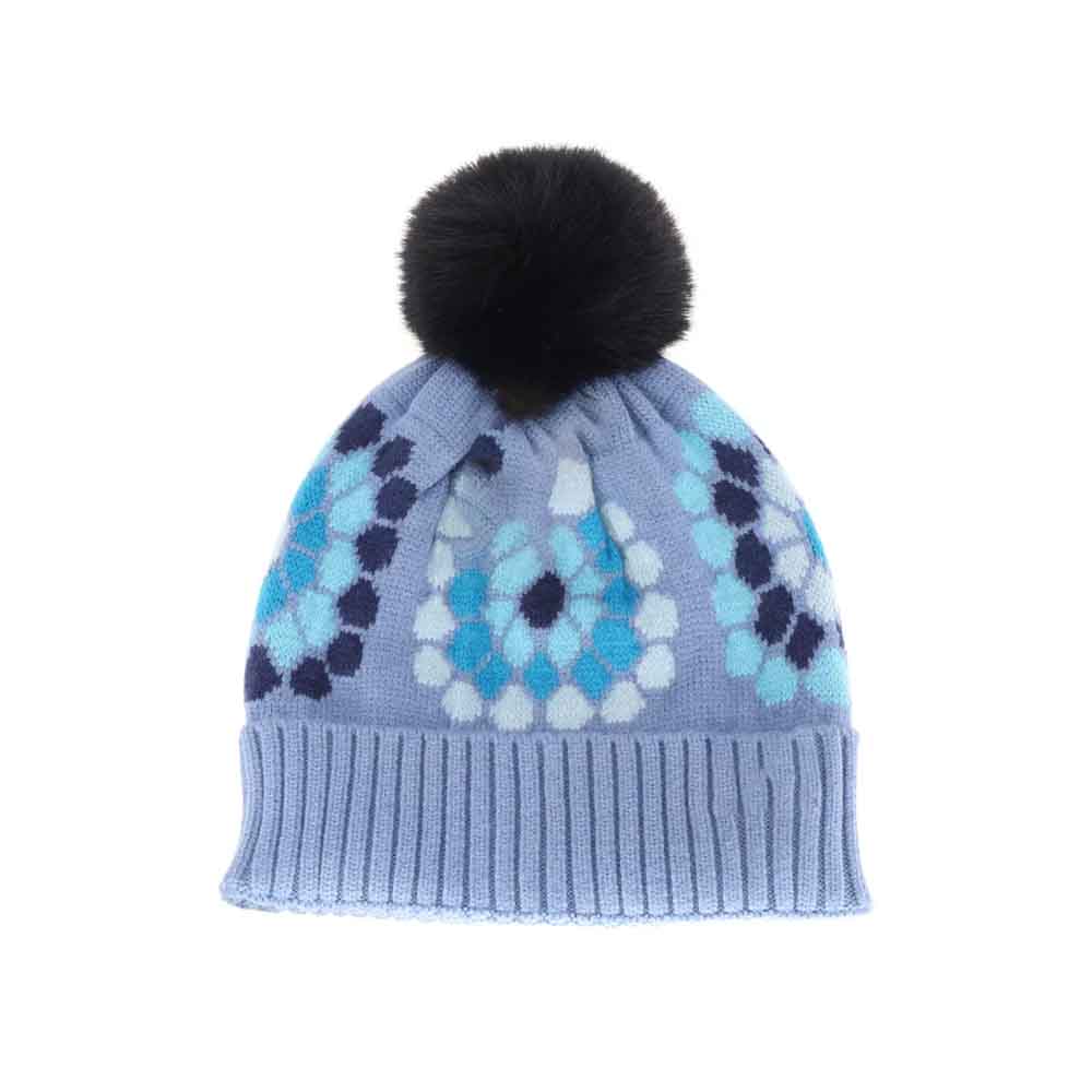 Flower Pattern Pom C.C Beanie