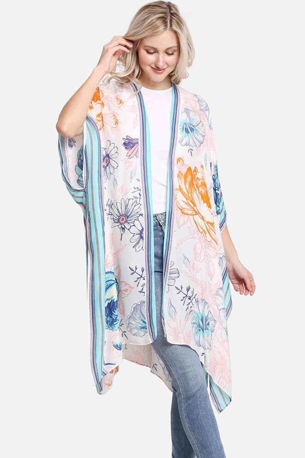 Floral with Striped Edges Summer Cover Up