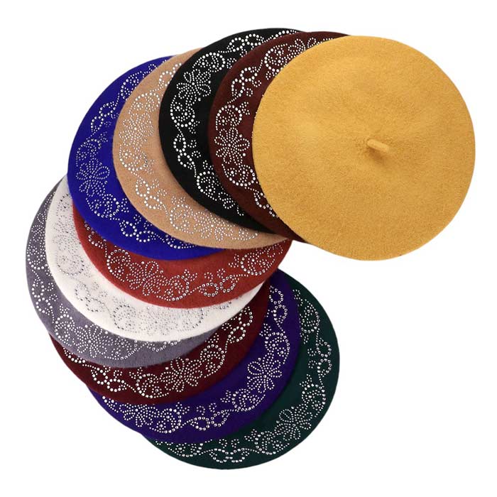 Women's Flower Bling Studded Beret Hat