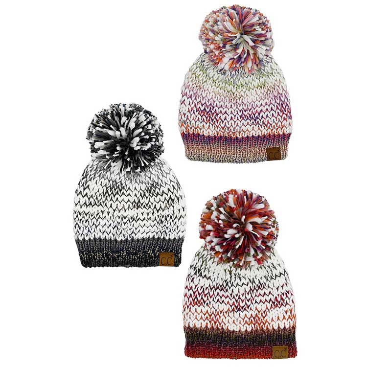 C.C Multi Color Yarn Pom Pom Beanie