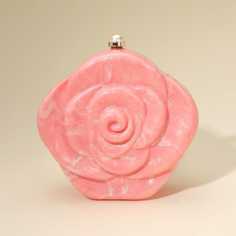 Pearl Beaded Handle Rose Clutch Bag Crossbody Bag