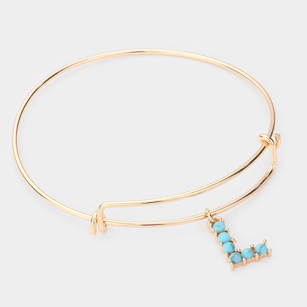 -L- Turquoise Embellished Initial Monogram Charm Bracelet