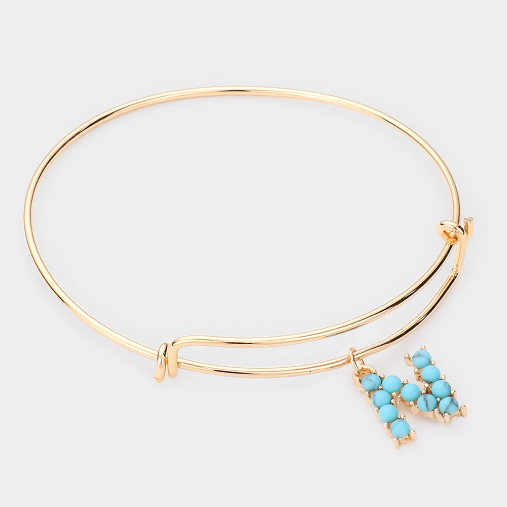 -N- Turquoise Embellished Initial Monogram Charm Bracelet