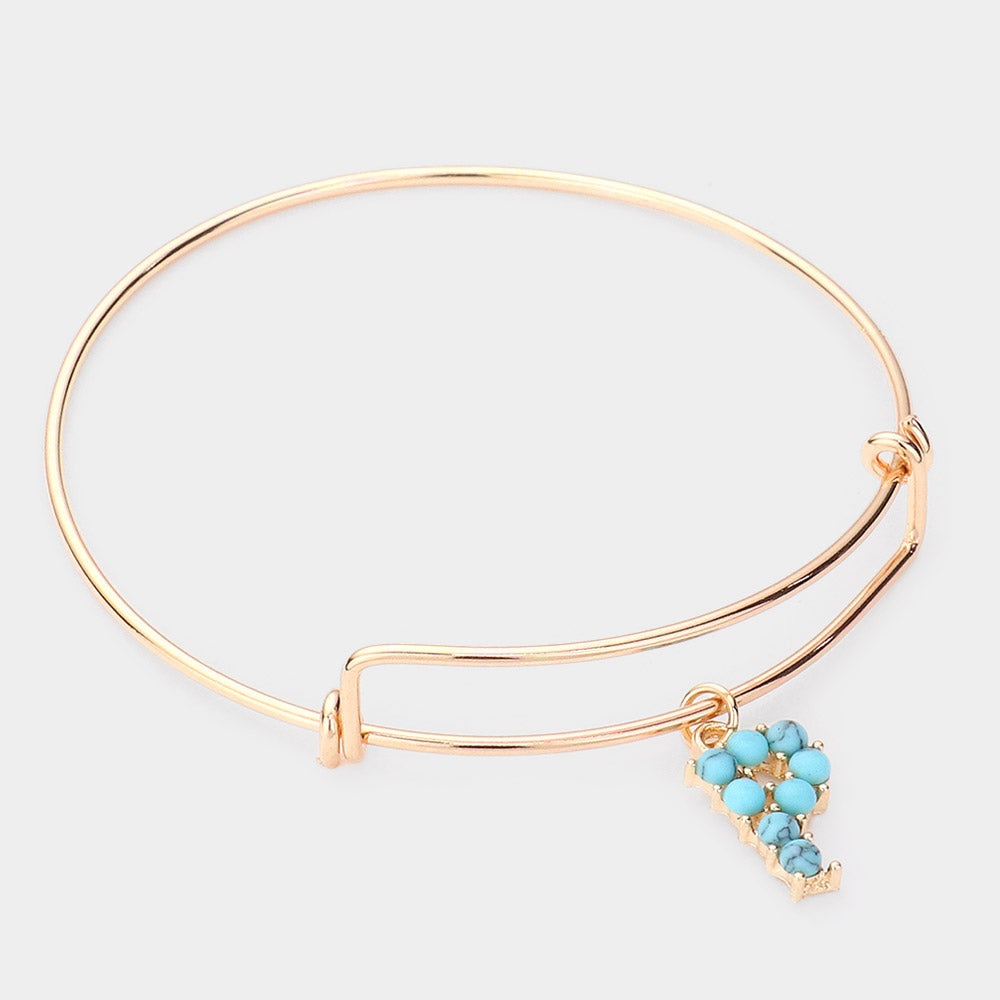 -P- Turquoise Embellished Initial Monogram Charm Bracelet