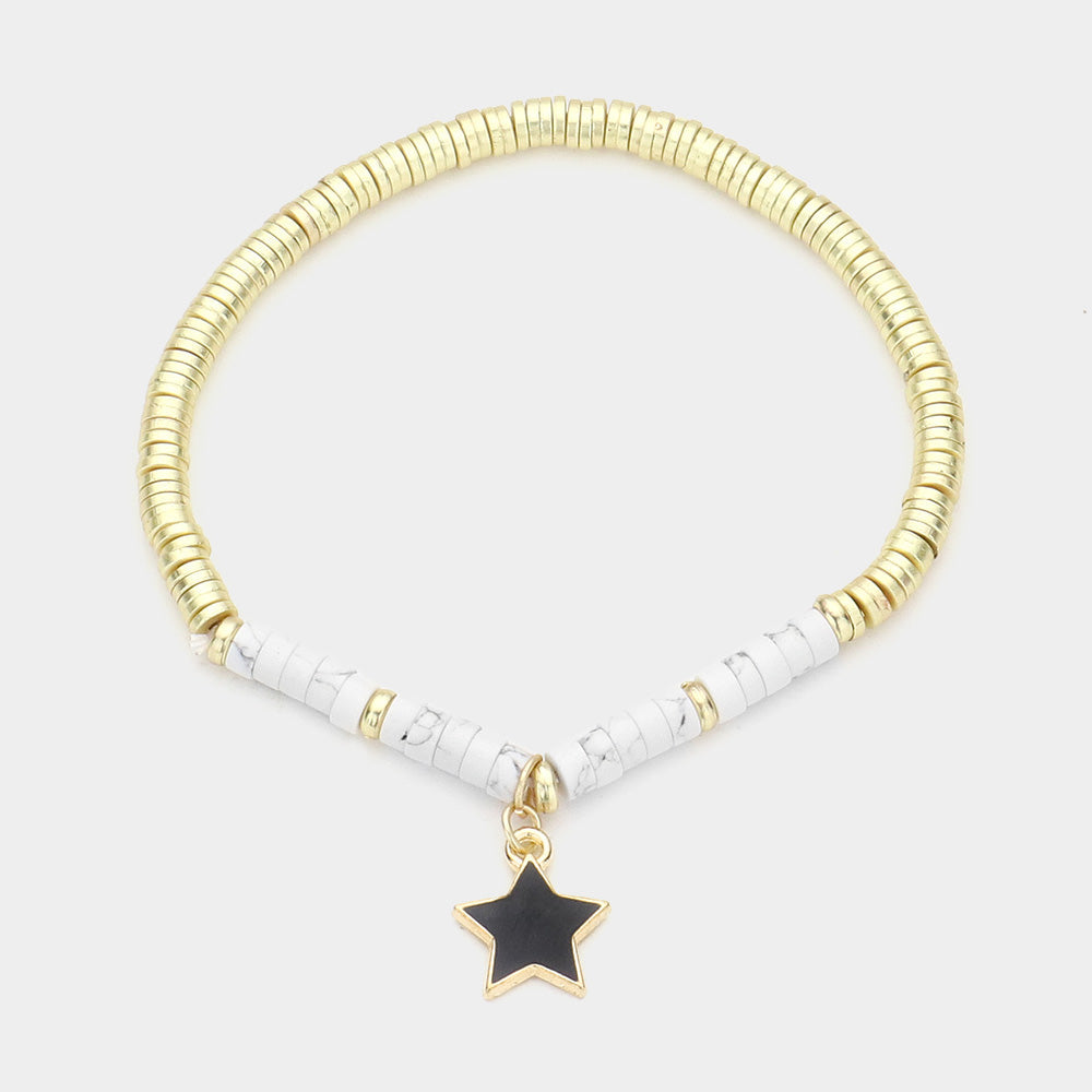 Enamel Star Charm Natural Stone Stretch Bracelet
