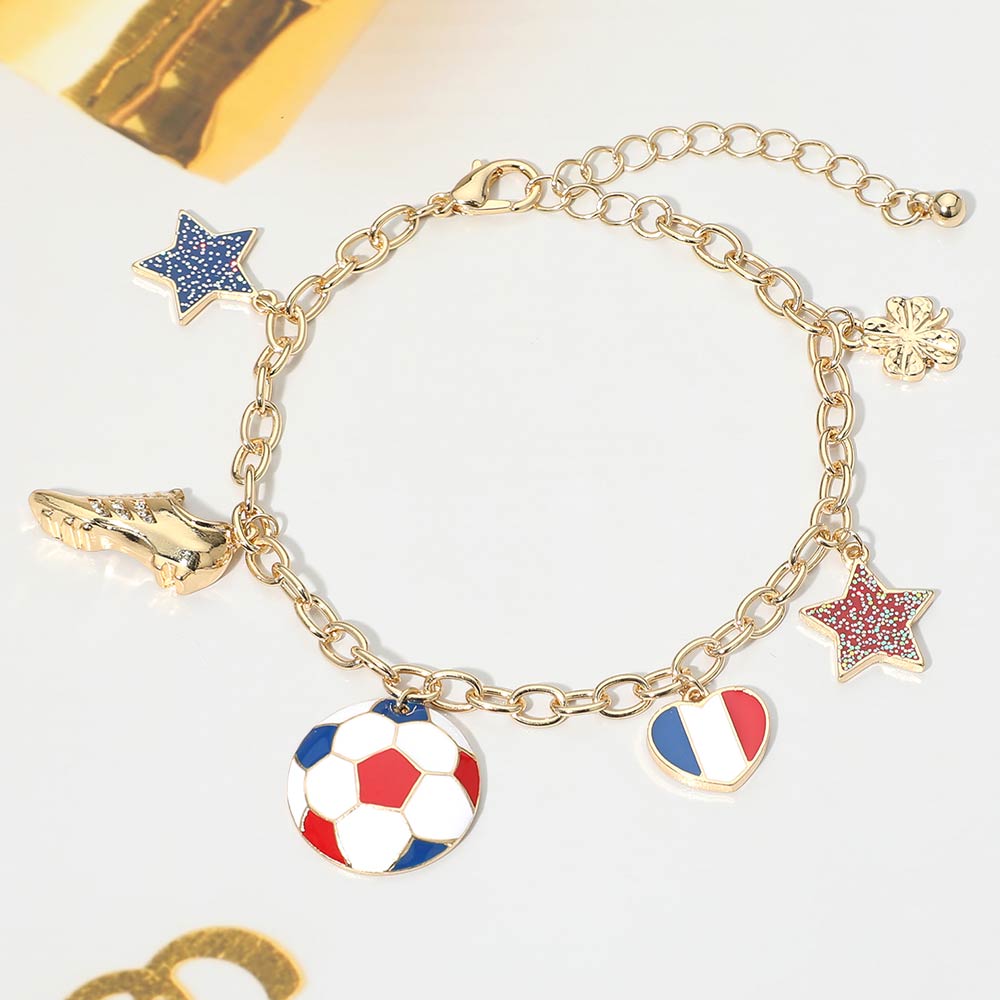 France Soccer Ball Shoe Star Charm Station Bracelet