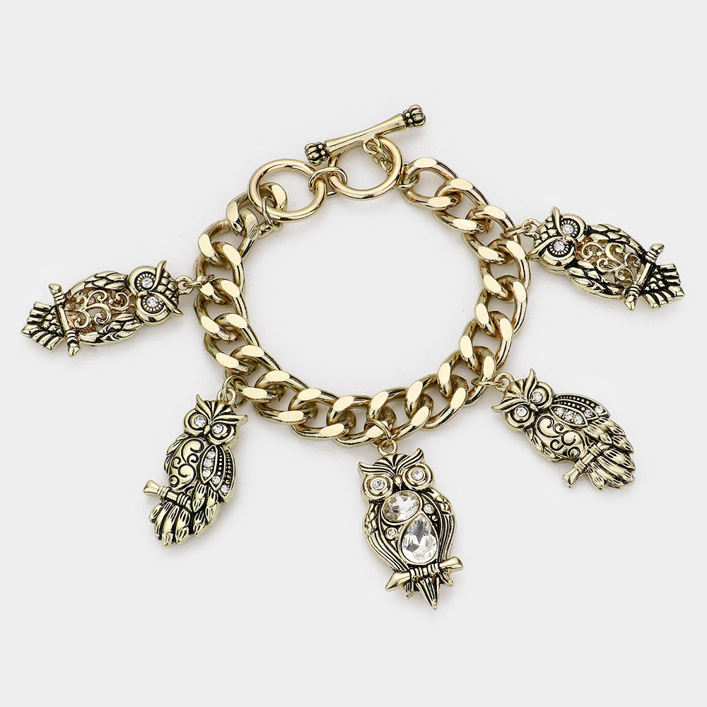 Multi Owl Charm Toggle Bracelet