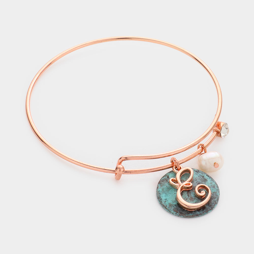 -E- Initial Monogram Pearl Charm Bracelet