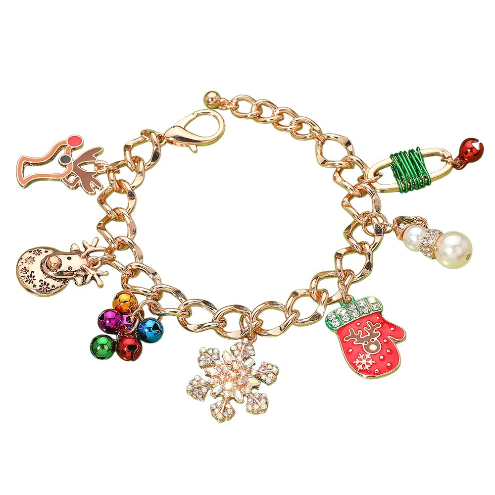 Pearl Snowman Snowflake Christmas Mitten Rudolph Charm Bracelet