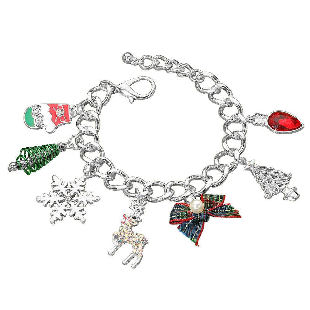 Christmas Tree Snowflake Pearl Bow Light Bulb Mitten Charm Bracelet