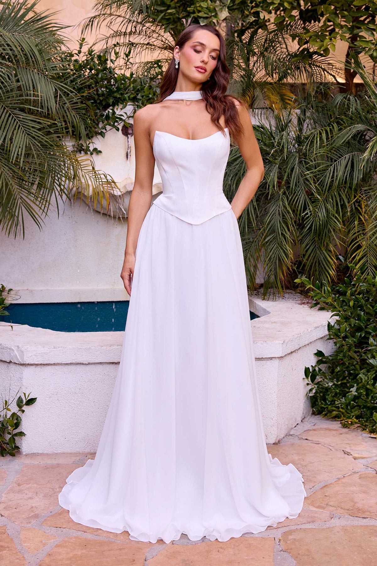 Ladivine CD386W Chiffon Strapless A-Line Bridal Gown