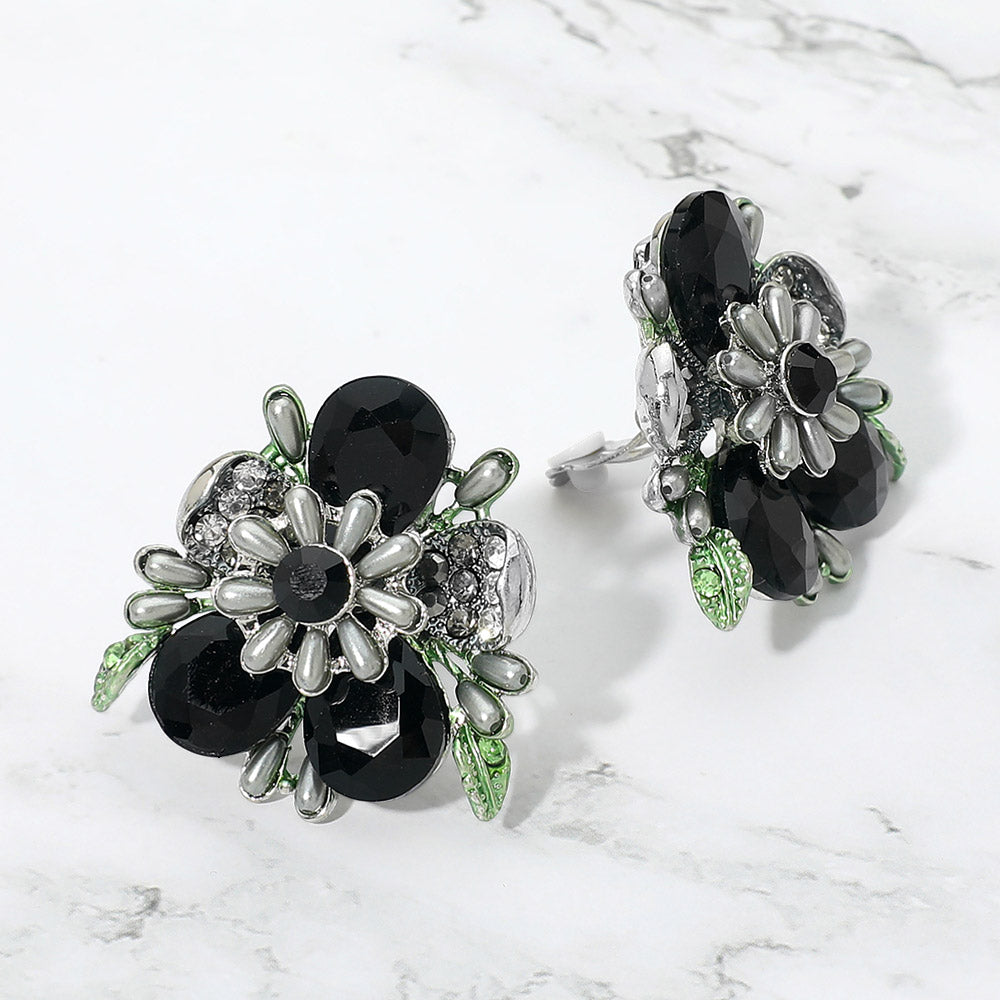 Bold Floral Evening Clip On Earrings
