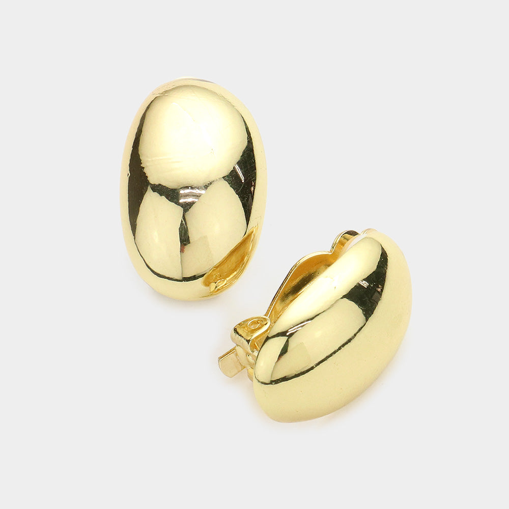 Women's Oval Dome Metal Clip on Earrings