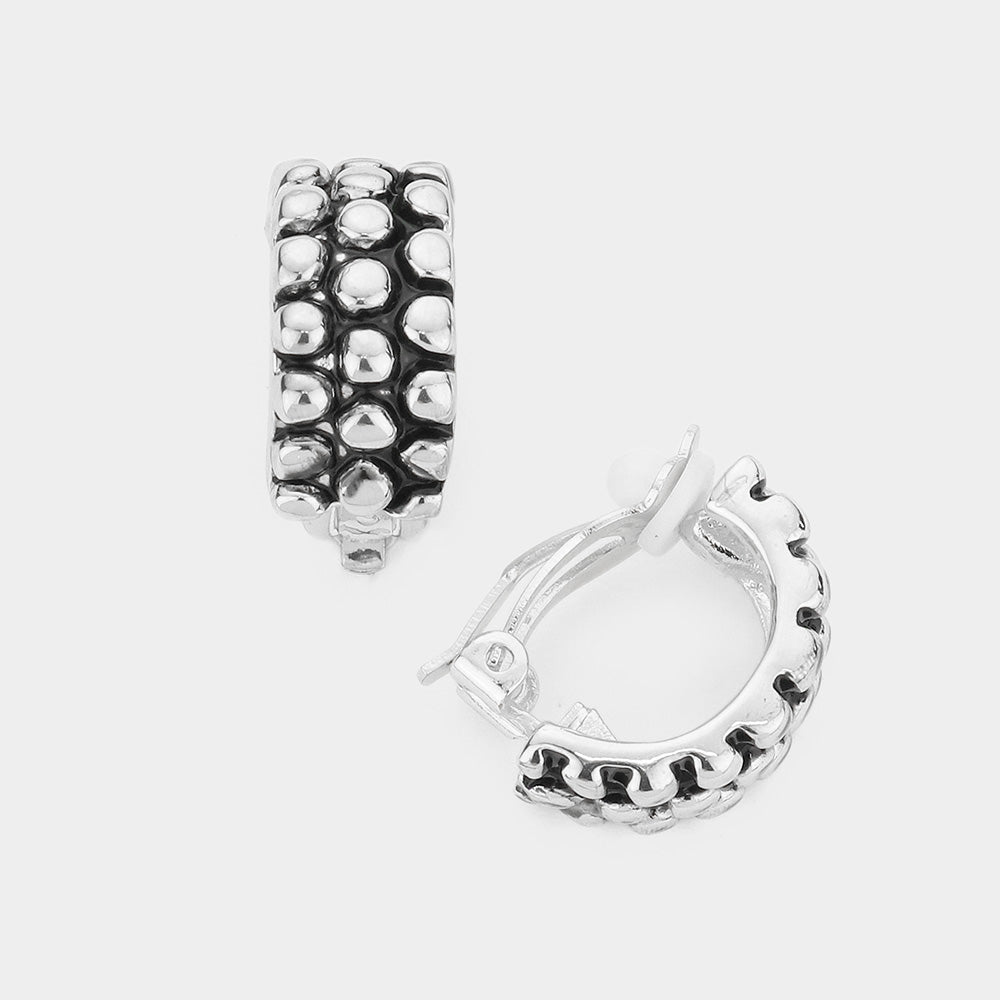 Women's Bubble Textured Half Hoop Clip on Earrings