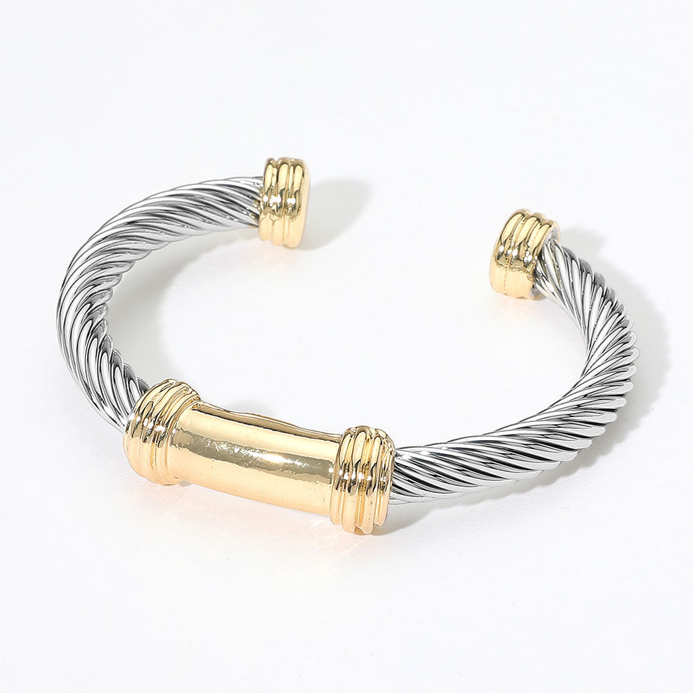 14K Gold Plated Two Tone Metal Cuff Bracelet