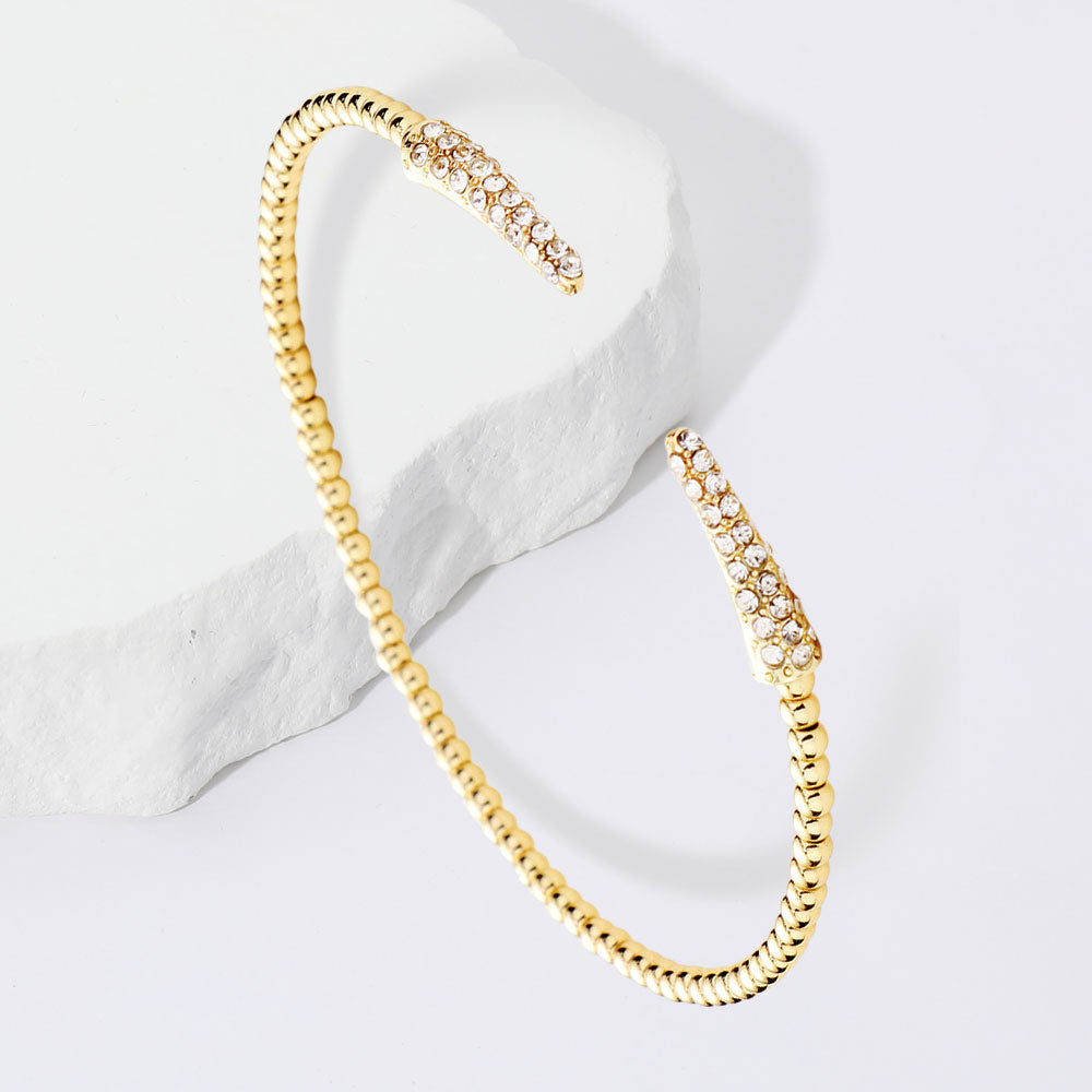 Rhinestone Embellished Detail Metal Ball Cuff Bracelet