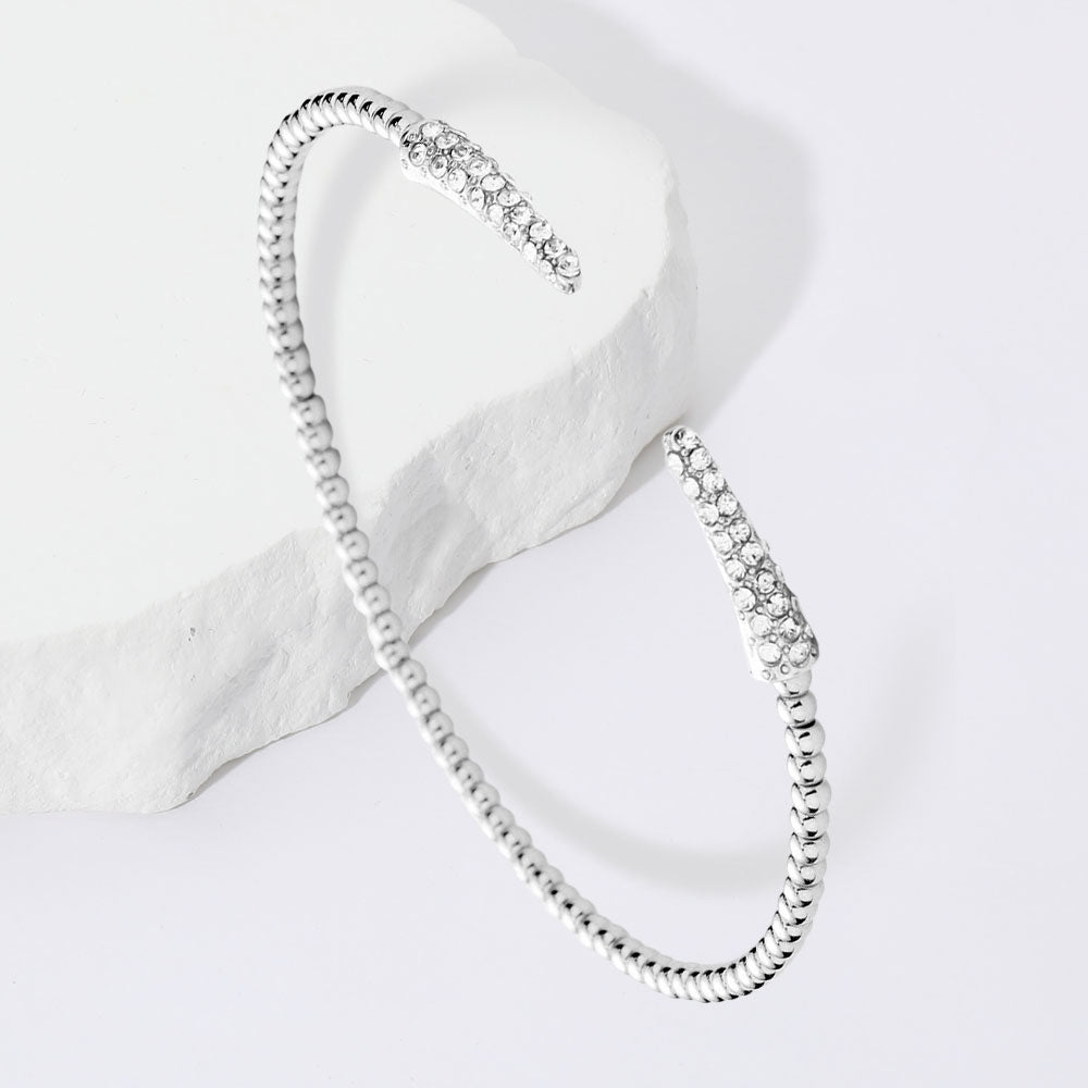 Rhinestone Embellished Detail Metal Ball Cuff Bracelet