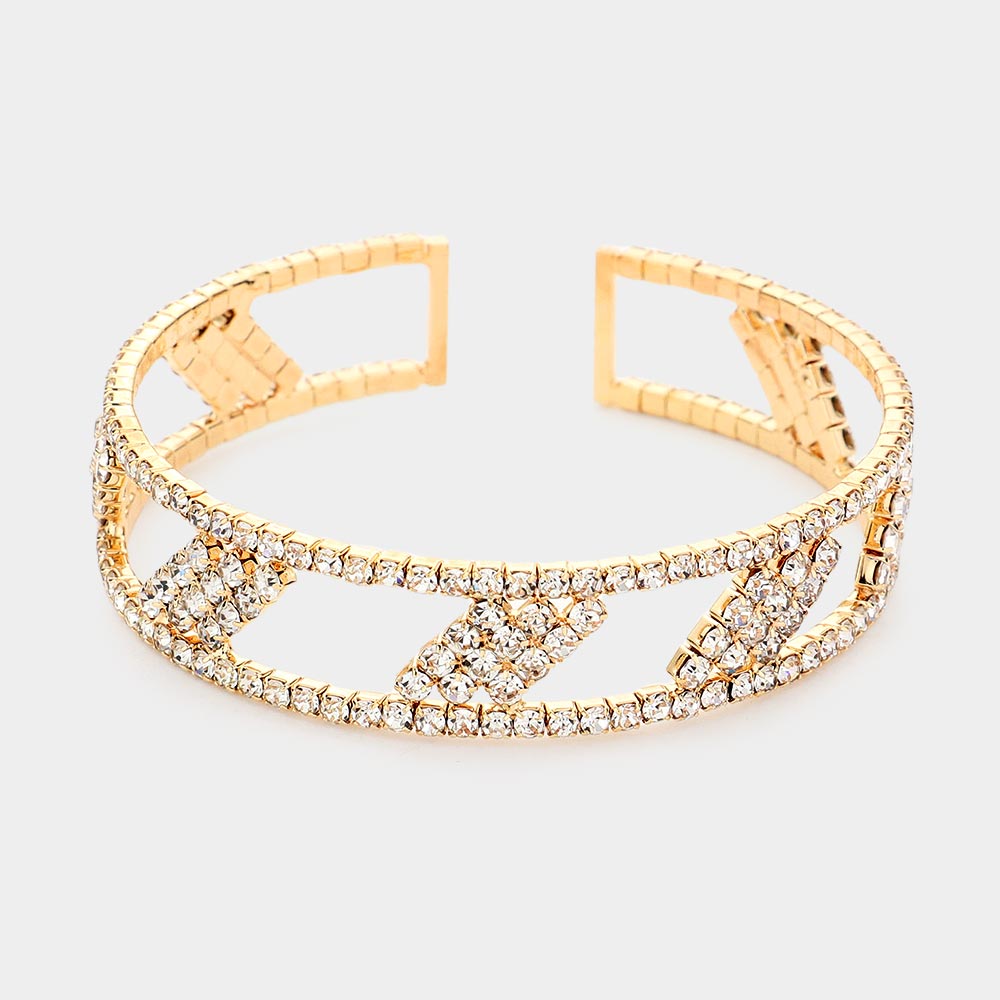 Rhombus Rhinestone Pave Accented Cuff Bracelet