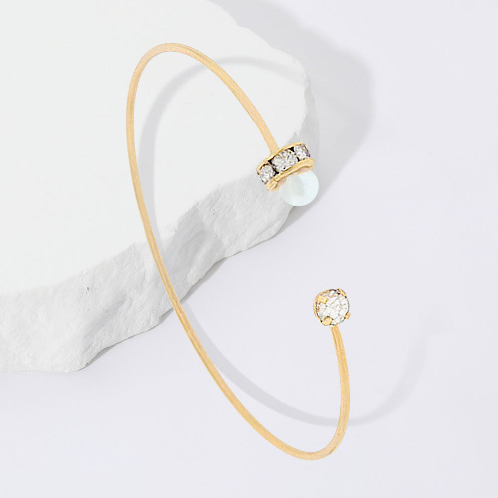 Brass Metal Pearl Stone Tip Cuff Bracelet