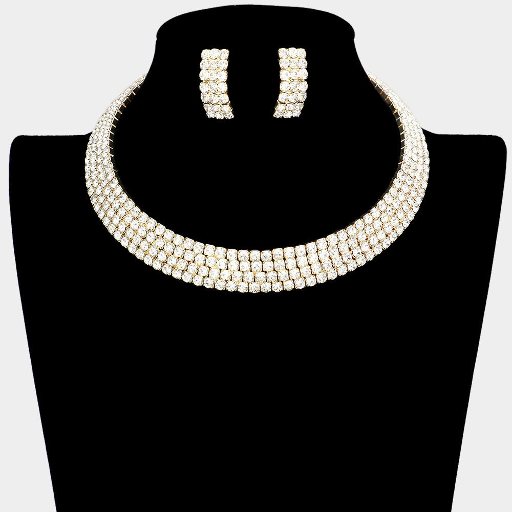 4-Row crystal Rhinestone Banded Open Choker Necklace
