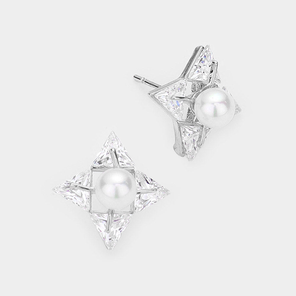 Crystal cubic zirconia CZ pearl art deco earrings